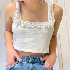 White lace appliqué crop top